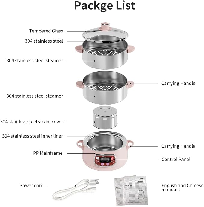 Bear Electric Multifunctional Food Steamer, One Touch Digital Steamer with Timer, Vegetable Steamer 2 Tiered Stackable Stainless Steel Baskets, Auto Shut-off & Anti-dry Protection, 1200W, 8.5Quart