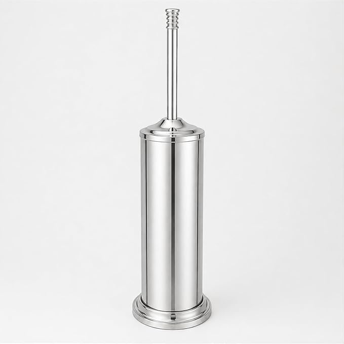 Chrome Toilet Brush and Holder Set，Extra Long Handled Toilet Bowl Brush and Holder，Stainless Steel Heavy Duty Toilet Brush for Bathroom,Deep Cleaning Modern Toilet Cleaner Slip Base