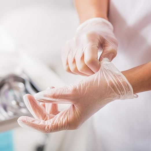 Intco Basic Medical Clear Vinyl Exam Gloves,Disposable Gloves- Latex-Free & Powder-Free for Medical,Cleaning,Food Safe- VGPF3003 (Case of 1000,Clear), Large
