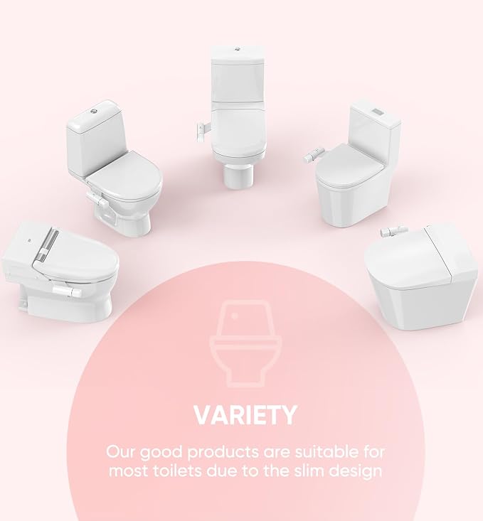 2PCS Ultra-Slim Bidet Attachment, Posterior&Feminine Wash-(Retractable Dual Nozzles), Non-Electric Bidet Attachment for Toilet Seat, Adjustable Fresh Cold Water Pressure, Stainless Steel Inlet (White)