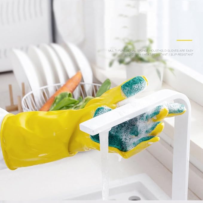 LALAFINA 2 Pairs Latex Gloves Kitchen Dishwashing Gloves Kitchen Latex Gardening Scouring Pad