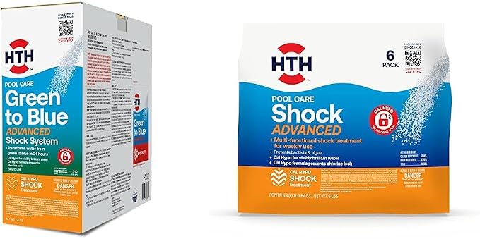 HTH Swimming Pool Care Green to Blue Advanced Shock System (6 pack) + HTH 52036 Swimming Pool Care Shock Advanced