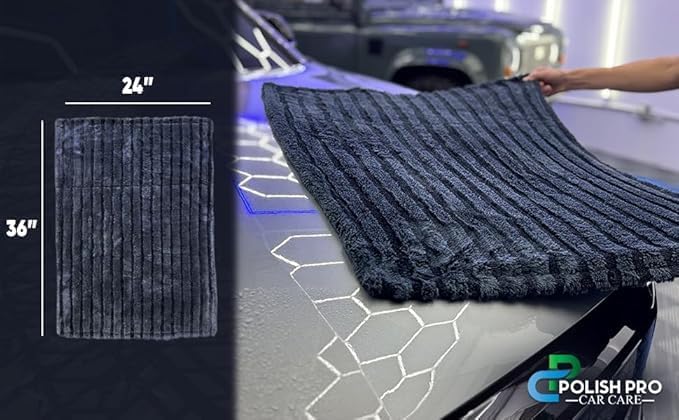 Polish Pro Car Drying Towel & Wash Mitt, Ultra Soft, Super Absorbent 1400 GSM Car Washing Kit, Twisted Loop & Coral Fleece, Holds Up to 10lbs Water, 24"x36", Set of 2
