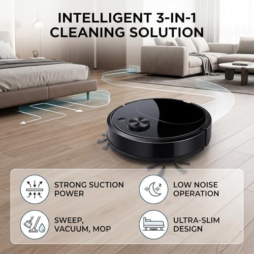 Robot Vacuum Cleaner, Powerful Suction Quiet Robotic Vacuum Cleaner Cleans Hard Floors to Low Pile Carpets Ideal for Pet Hair