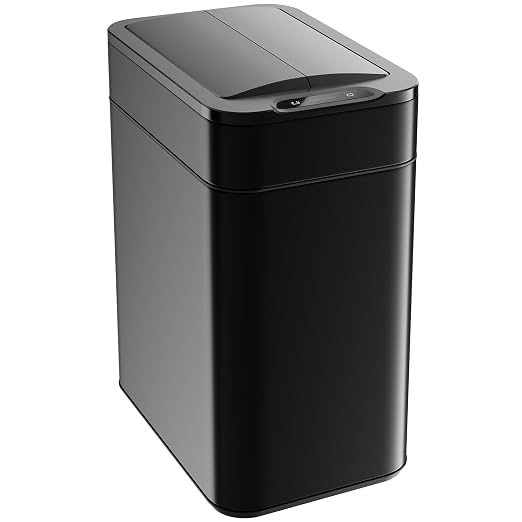 hOmeLabs - 13 Gallon Kitchen Trash Can - Retractable Automatic Sensor Butterfly Lid, Space-Saving Design, Easy to Clean, Battery-Operated with Batteries Included - Matte Black