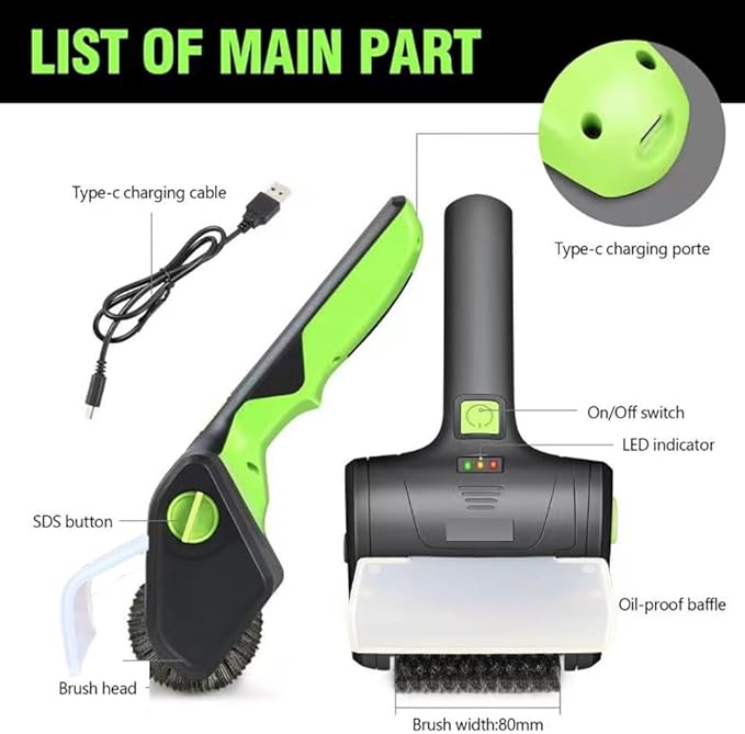 Cordless Rechargeable Grill Brush PURAMI Safe Grilling Rescue Gift No Shedding Bristles, 360° Rotating Cleaner Brush, Lithum 8V 700r/min Heavy Duty BBQ Accessories for Grill bot