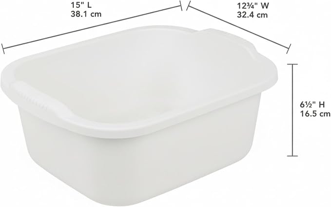 Plastic Wash Tub Dishpan Basin and Foot Bath for Soaking Feet, Laundry Hand Wash Bucket, Dish Pans for Washing and Storage Cleaning Supplies - 12 Quarts - Heavy Duty - White