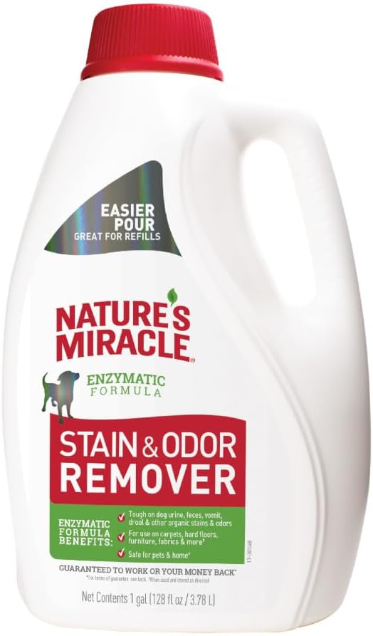 Nature’s Miracle Stain & Odor Remover, Tough on Dog Urine, Feces, Vomit, Drool and Other Organic Stains and Odors, 1 Gallon