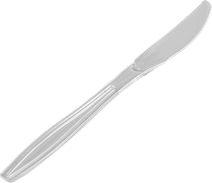 Restaurantware Moderna 7.3 Inch Disposable Knives 250 Recyclable Plastic Knives - Crack-Resistant For All Types Of Meals Clear Plastic Cutlery