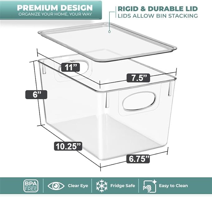 Sorbus 4-Pack Large Clear Plastic Storage Bins with Lids - Kitchen, Pantry, Fridge, and Cabinet Organizer