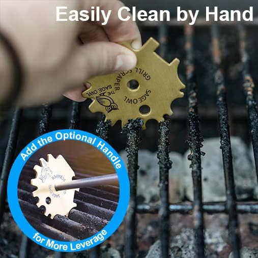 Sage Owl Bristle-Free Brass BBQ Grill Scraper Combo – Includes Stainless Steel Grill Cleaner for Outdoor Grills, Porcelain Grates Barbecue Tool and Accessories - Gifts for Men
