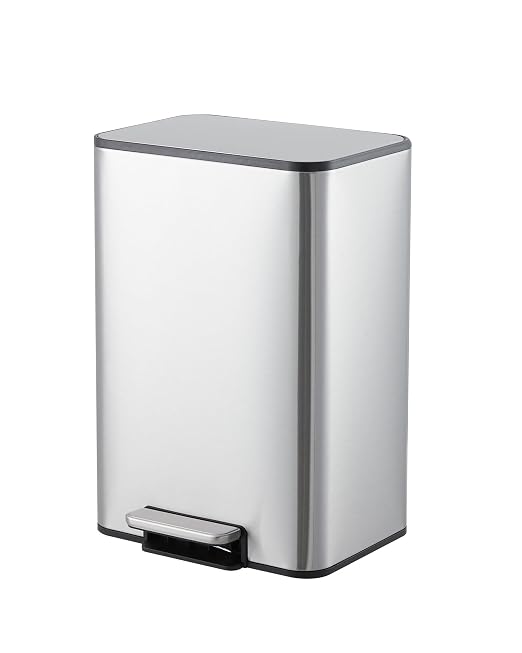 GarveeHome 4 Gallon Small Trash Can, Rectangular Stainless Steel Waste Bin with Quiet Foot Pedal, Soft-Close Lid & Removable Bucket, Space-Saving Design Garbage Can for Bedroom, Living Room, Silver
