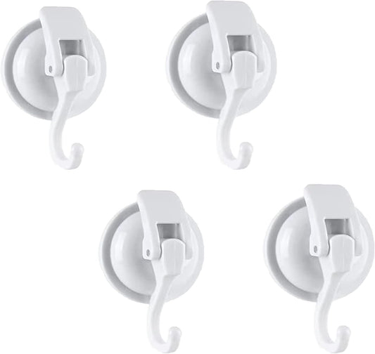 Extra Duty Suction Cup Hooks - Glass & Bathroom Robe Hooks, White (4 Pack)