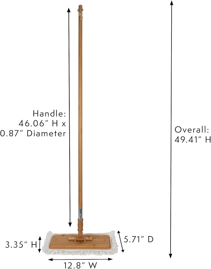 Harper Live.Love.Clean. Bamboo 2-in-1 Smooth Surface Wet/Dry Dust Mop with (2) Washable Pads for Cleaning Dust, Pet Hair & Fine Dry Dirt