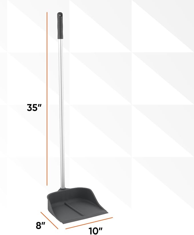 Silicone Dust Pan with Handle Lobby Dustpan with Long Handle Stand Up Dustpan, 35" Aluminum Long Handle, by Superio