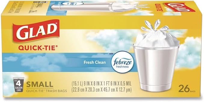 OdorShield Quick-Tie Small Trash Bags, 4 gal, 0.5 mil, 8" x 18", White, 156/Carton