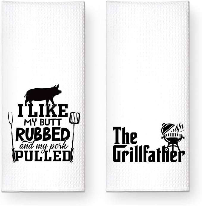 The Grillfather Kitchen Towels 2 Pack, BBQ Grilling Kitchen Towels Set for Men Women, Funny Birthday Home Warming Gifts for Men Husband Dad Boyfriend Friend, for Dad