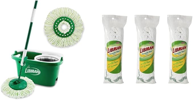 Libman Tornado Spin Mop System Plus 1 Refill Head + Libman Tornado Mop Refills