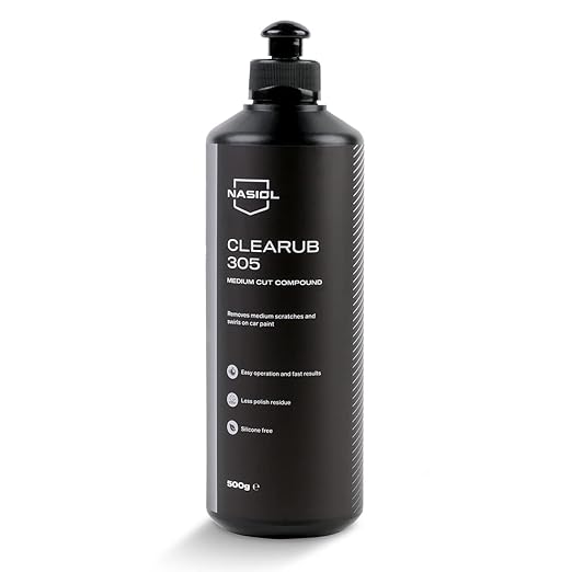 Nasiol CleaRub 305 Silicon Free Scratch Remover Heavy Cut Compound Polish, Rubbing Compound for Car Scratches, Polishing Compound, Car Detailing, Compound Car Scratch, 16 Fl oz.