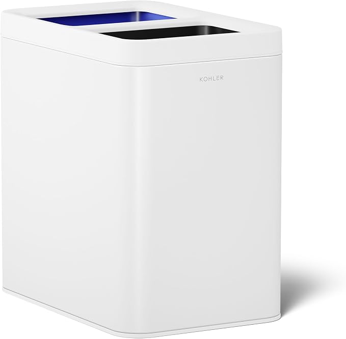 Kohler K-31315-STW 22-Liter Dual-Bin Open-Top Trash Can, White Stainless Steel