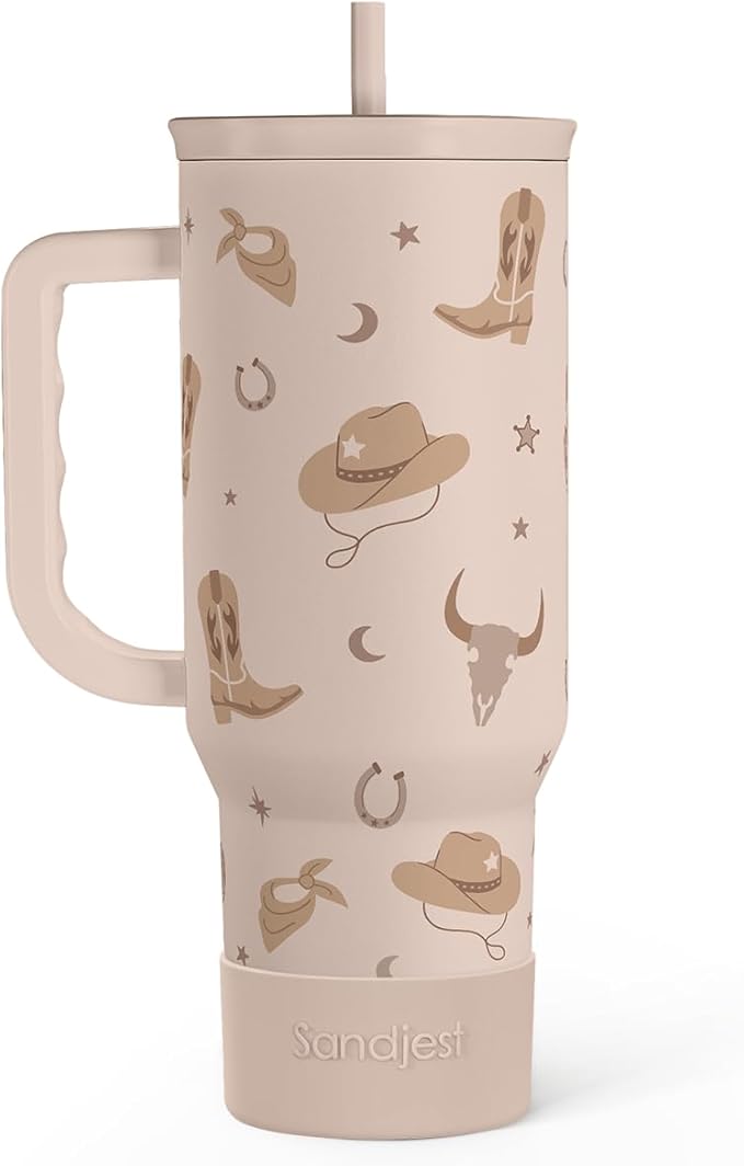SANDJEST Cowgirl Tumbler 40oz for Women Girls – Stainless Steel Travel Coffee Mug Cup with Handle and Straw, Gift for Birthday Christmas