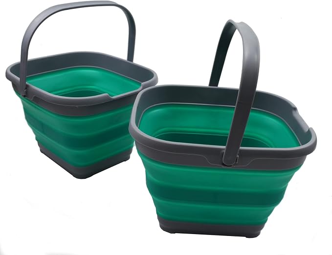 SAMMART 10L (2.6 Gallon) Set of 2 Collapsible Rectangular Handy Basket/Bucket (Dark Grey/Bluish-Green, 2)
