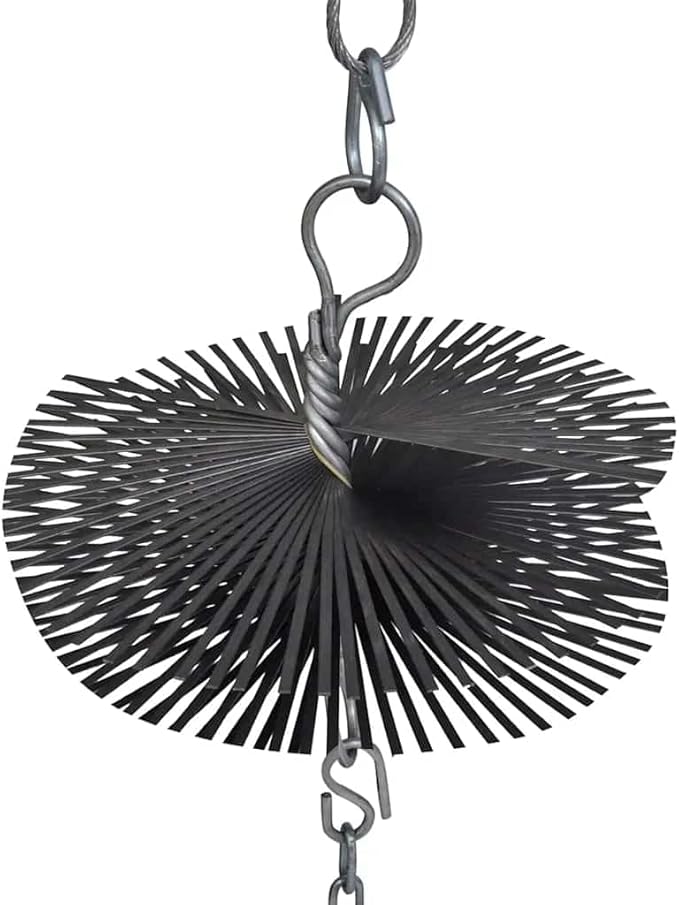 vidaXL Round Chimney Cleaning Brush Kit-5.9" Diameter- Steel Wire Brush with Chain-Attached Ball and Thread- Durable Fireplace and Chimney Cleaning Tools