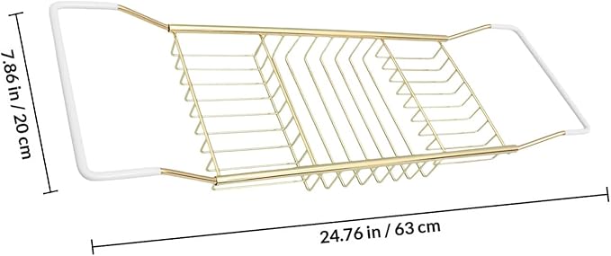 Cabilock Luxury Stainless Steel Bathtub Caddy Tray - 24.8in Expandable Modern Bath Rack for Tub with Wine Glass & Book Holder - Rustproof Shower Organizer & Tablet Stand for Home Spa, Gold