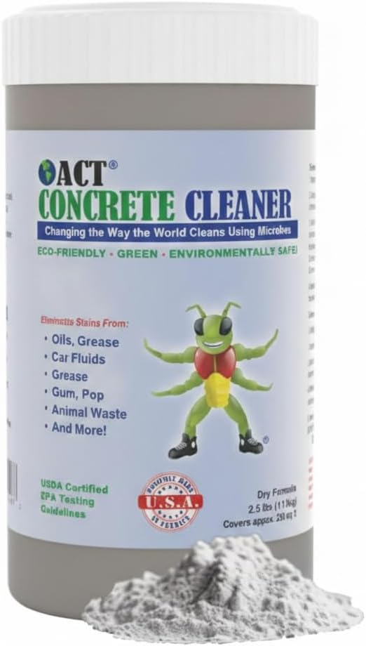ACT Concrete Cleaner – Eco-Friendly Dry Powder Oil Stain Remover for Driveways, Sidewalks, Garages & Commercial Use | HOA Approved | Bioremediation Formula | Safe around Pets | 2.5lb