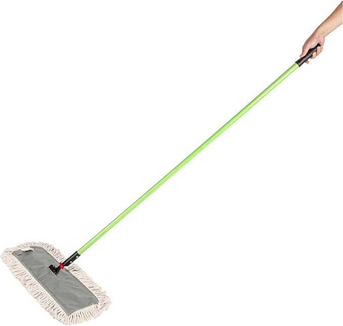 Restaurantware-Clean Tek Professional 24.02 x 5 Inch Dry Floor Mop, 1 Disposable Dust Mop - 64-Inch Handle, Secure Attachment, Blue Cotton, Ideal For Floor, Cleaning Home, Office