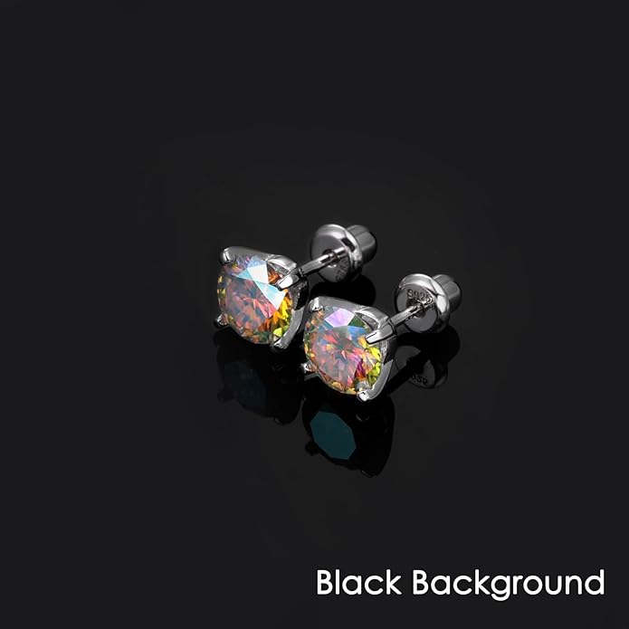Moissanite Screw Back Earrings Studs - 0.2CT-4CT Moissanite Earrings for Women 925 Sterling Silver Piercing Real Colorful Moissan Hypoallergenic Jewelry Ear Stud Gifts