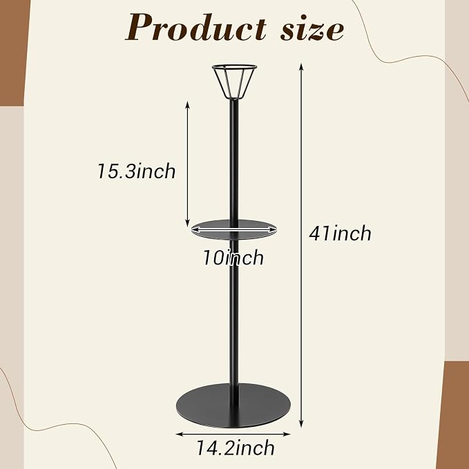 Zonon 41 Inch Grocery Roll Bag Holder Floor Standing Produce Bag Dispenser with Twist Tie Cup Organizer Black Straight for Supermarket Grocery Kitchen Storage(Single Head)