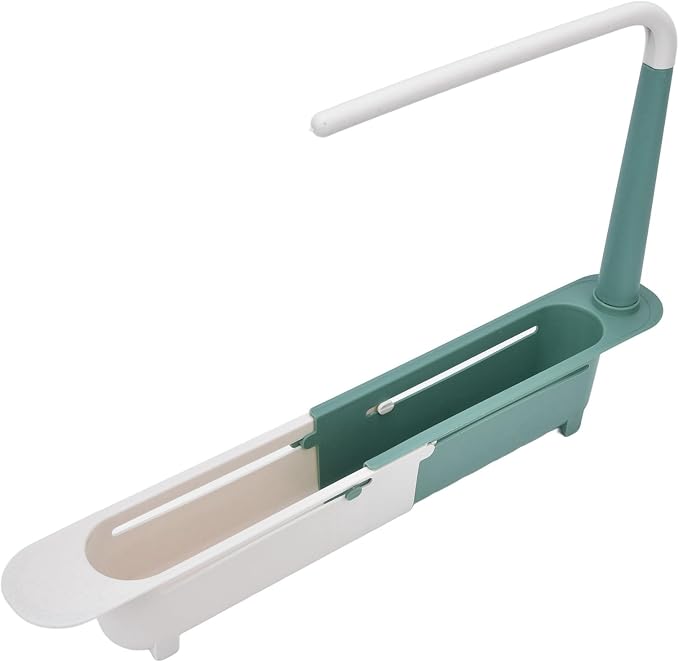Telescopic Sink Storage Rack Rag Rack Shelf Dishwashing Drain Basket Hook Organizer Large Capacity Kitchen Under Sink Organizers (Green)