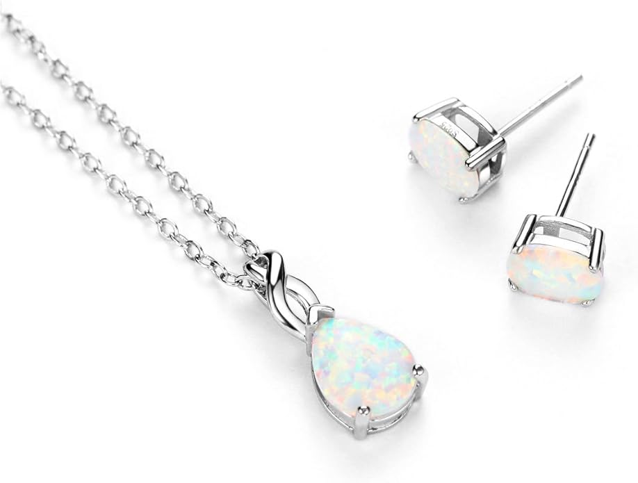 Mints Opal Jewelry Set Sterling Silver Pendant Necklace Stud Earrings October Birthstone Gemstone Fine Jewelry for Women