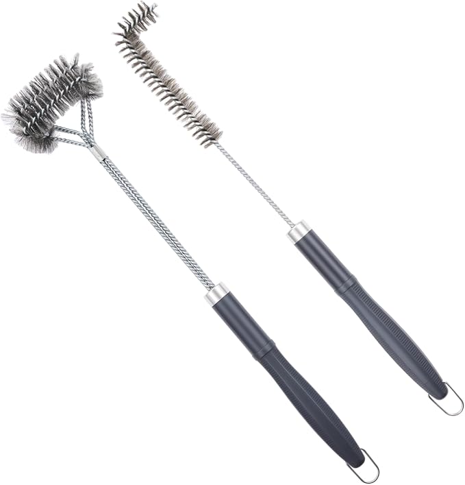 SUNRISE Fryer Brush with Long Handle (Stainless Steel with Plastic Handle, L and Double Brush)