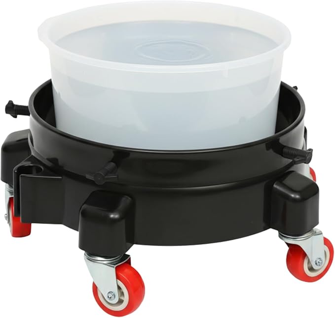 5 Gallon Bucket Dolly, Car Wash Bucket Mobile Base with 5 Swivel Wheels, 300LB Capacity Rolling Pail Stand 360° Rolling Caddy for Cleaning Gardening (Black)