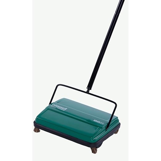 Bissell Commercial BG22 Manual Sweeper, Green & Bissell Natural Sweep Carpet and Floor Sweeper with Dual Rotating System and 2 Corner Edge Brushes, 92N0A, Silver