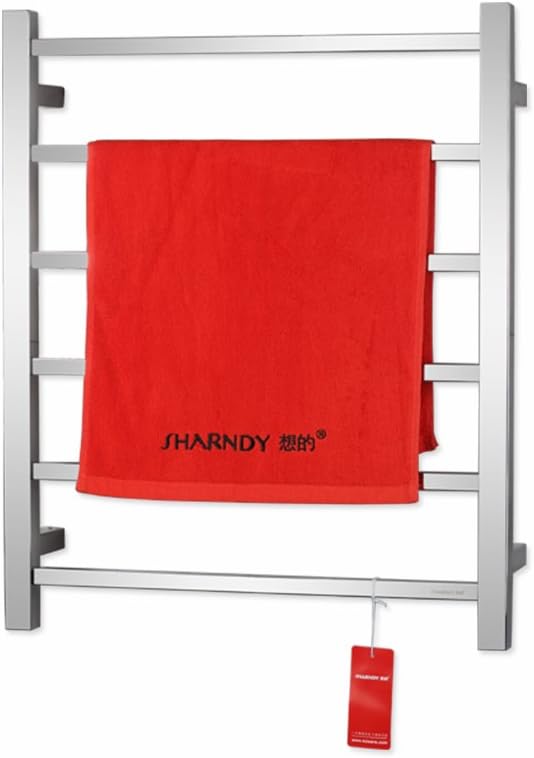 Towel Warmer Polished Chrome for Bathroom Wall Mounted Bath Towel Heater Plug-in Square 6 Bars Drying Rack Stainless Steel Electric Heated Towel Rack ETW13 68W 26.77x20.47x4.13 inches