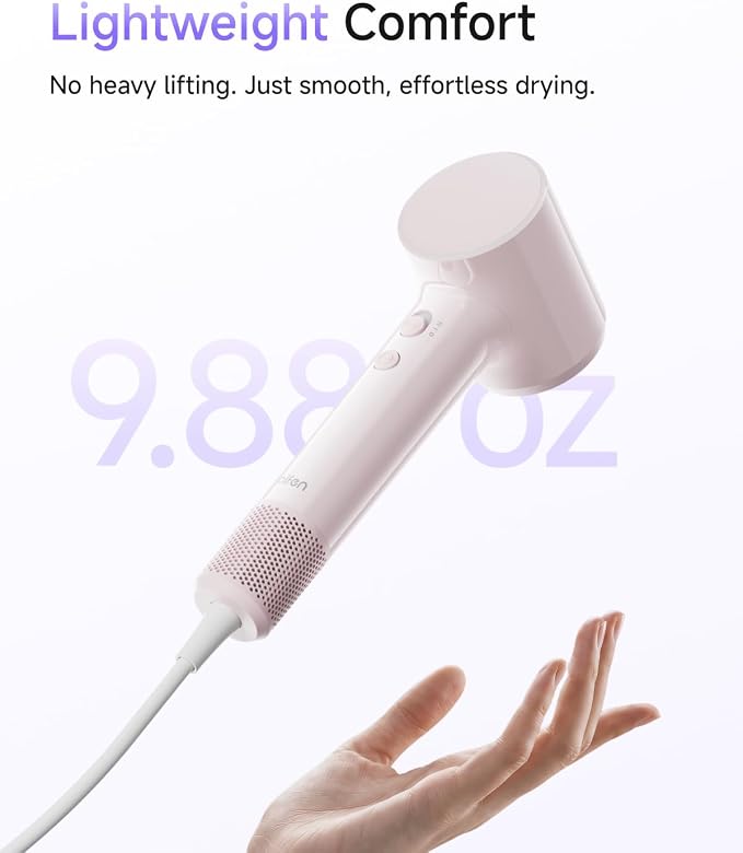 Laifen Air Hair Dryer, Lightweight and Palm-Sized Compact, 15× High-Speed Drying with 110, 000 RPM Powerful Motor, Smart Temperature Control, 200 Million Negative Ions, 5 Modes & 2 Airspeeds, Pink