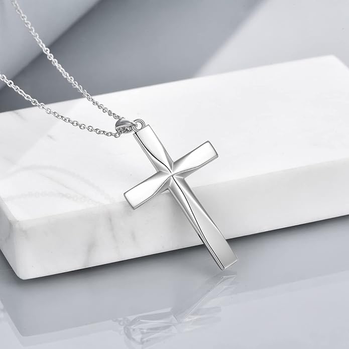 ONEFINITY Religious Cross Pendant Necklace Sterling Silver Origami Cross Pendant Gifts for Women Men Jewelry