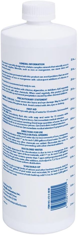 Pool Mate 1-Quart 2-Pack Premium Metal Out Stain and Mineral Inhibitor, Pool Metal Remover, Stain Remover, Made in USA