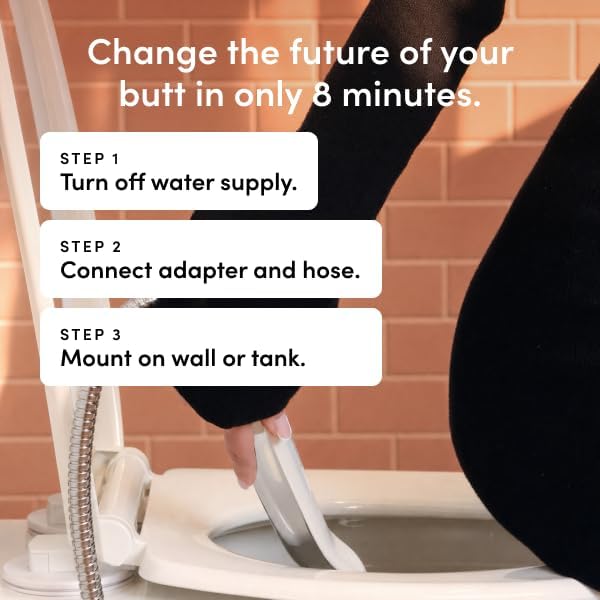 TUSHY Handheld Bidet Sprayer for Toilet with Adjustable Water Pressure | Ergonomic, Leak-Proof Brass Shutoff Valve, 47-inch Flexible Stainless Steel Hose, Toilet Tank or Wall Mount