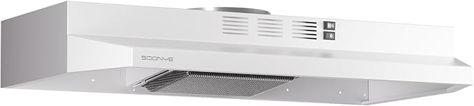 30 inch Stainless Steel Under Cabinet Range Hood, Slim Kitchen Vent Hood Ducted/Ductless Convertible with 2 Speed Exhaust Fan, 3-Layer Aluminum Filters,LED Lights,White