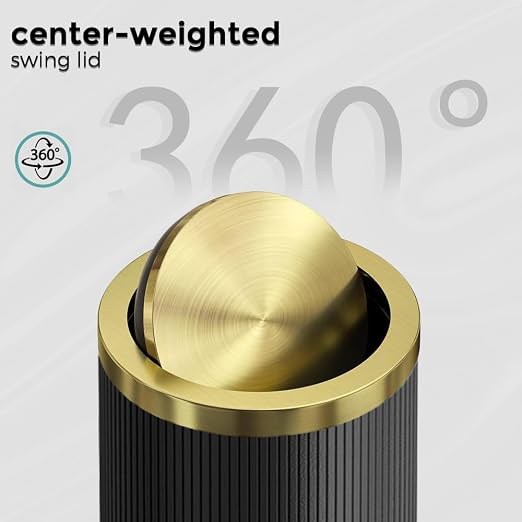 15L/4GAL Black Bathroom Trash can,Gold Bathroom Garbage can with lid，Small Trash Can with Flipping Lid, Garbage cans for Bedroom, Kitchen，Living Room.(15L-Black)
