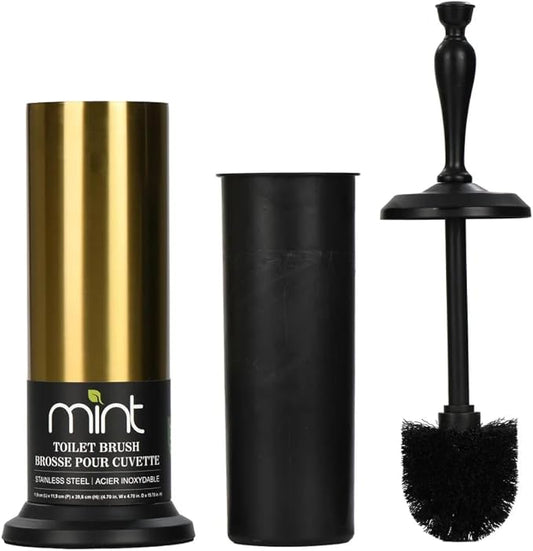 J&V TEXTILES Toilet Brush, Toilet Bowl Brush with Extra Long Handle Durable Bristles Toilet Scrubber and Covered Holder for Toilet Brush Set for Bathroom Cleaning (Aged Brass/Matte Black)