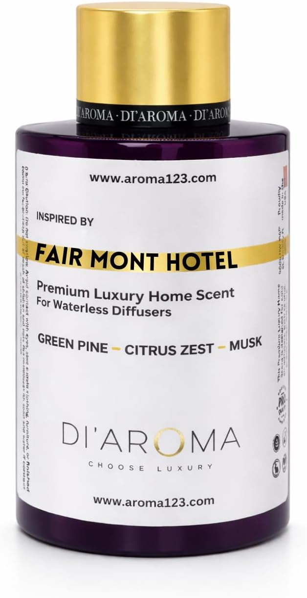 Di’Aroma Luxury Fair Mont Hotel Resort Collection Fragrance Oil, Diffuser Oil for Waterless & Cold-Air Diffusers, Premium Air Freshener, Home & Business Scent, Made in USA (120ml, Fair Mont Hotel)