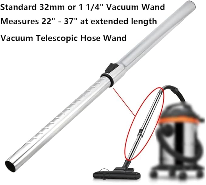 1.25 Inch (32mm) Telescopic Vacuum Extension Wand – Stainless Steel Metal Tube – Compatible with 1-1/4" Vacuum Accessories, Fits Select Shop Vac & Other Standard Vacuums