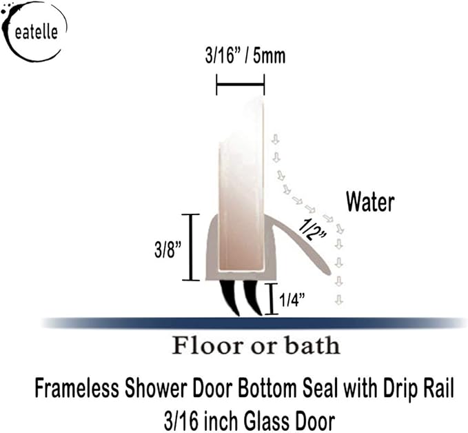 eatelle Shower Door Bottom Seal with Drip Rail for 3/16 (5mm) Thick Glass, 36" Long Sweep - Ultra Clear Polycarbonate