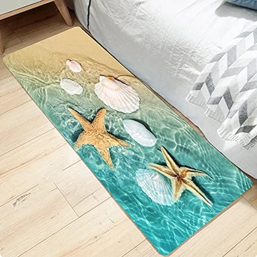 WODEJIA Bathroom Anti-Slip Foam Carpet,Durable Flannel Mat 3D Print Rug for Living Room, Absorbent Water Clearance MatS for Forlaundry Room and Kitchen, Beach Starfish Scallop Carpt 59 x 24 Inches