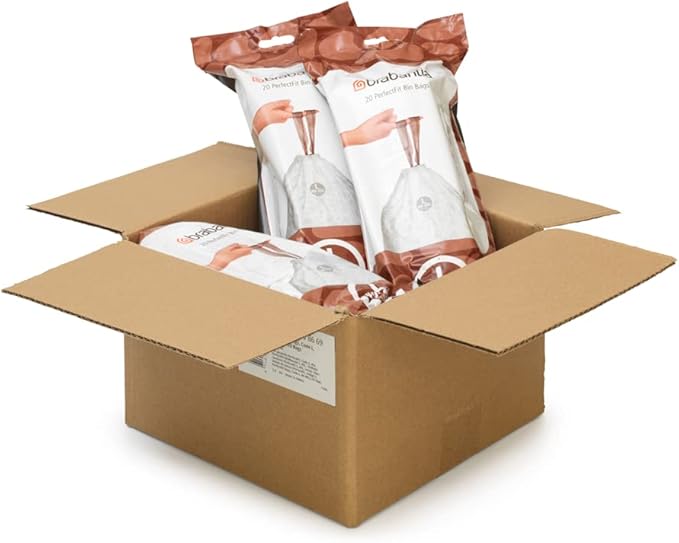 Brabantia PerfectFit Trash Bags (Size L/10.6-12 Gal) Thick Plastic Trash Can Liners with Drawstring Handles (120 Bags)